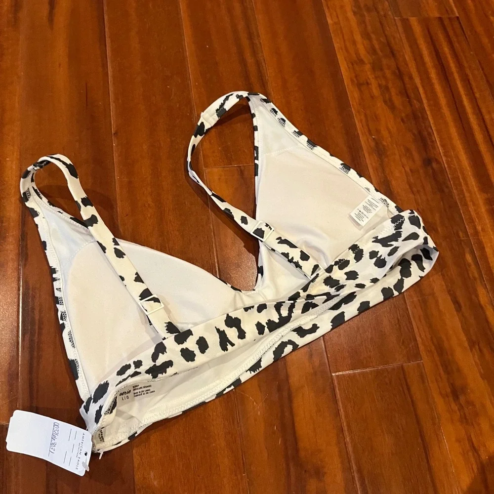 Aerie Bikini Top Animal Print Leopard Black White‎ Scoop Swim New NWOT Large